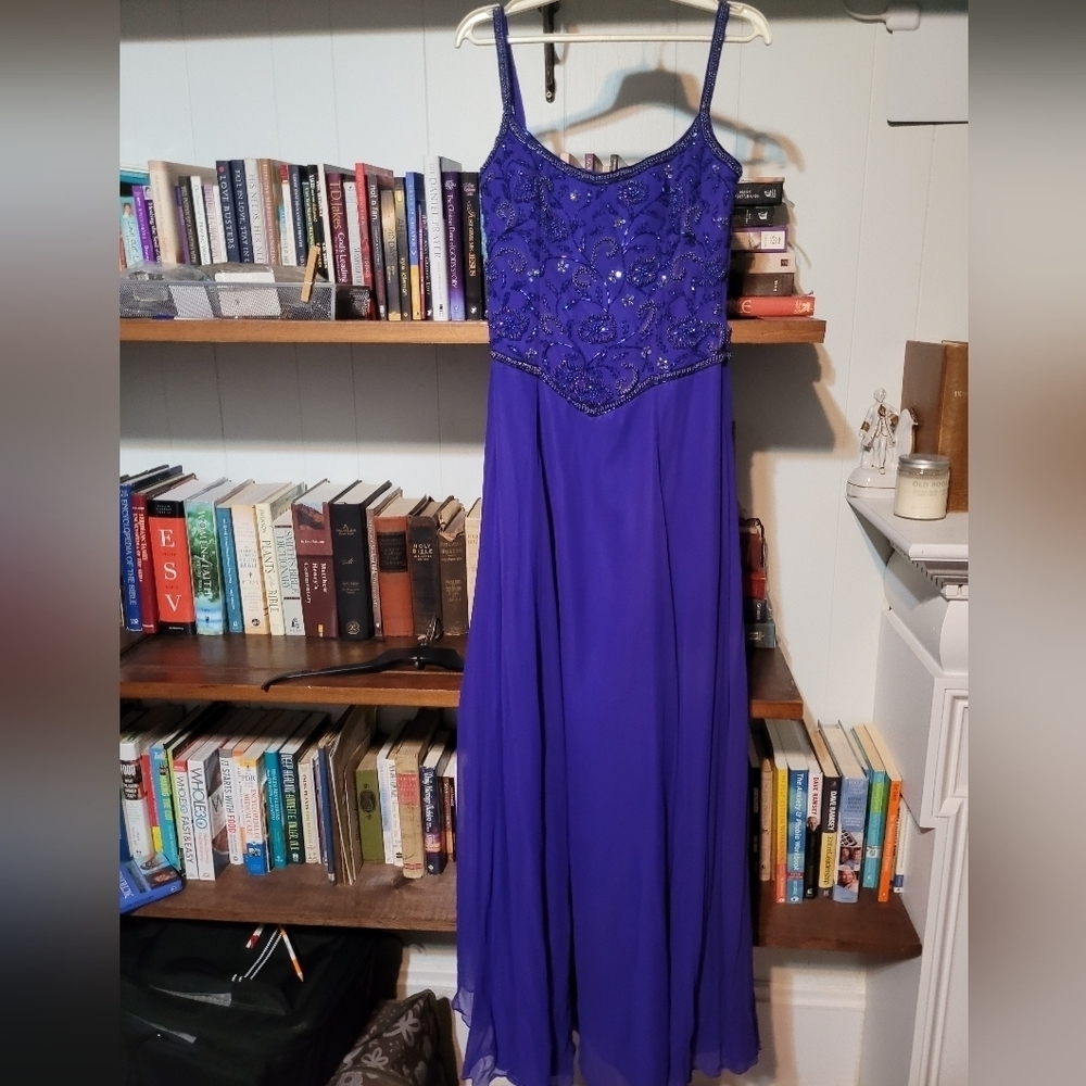 Elegant Beaded Purple Evening Dress